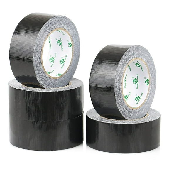 BOMEI PACK 5 Pack Black Duct Tape,1.88 Inches x 35 Yards,7.5 mil,Tear by Hand,Waterproof,Flexible, No Residue, All-Weather,black tape for moving,shipping,packing