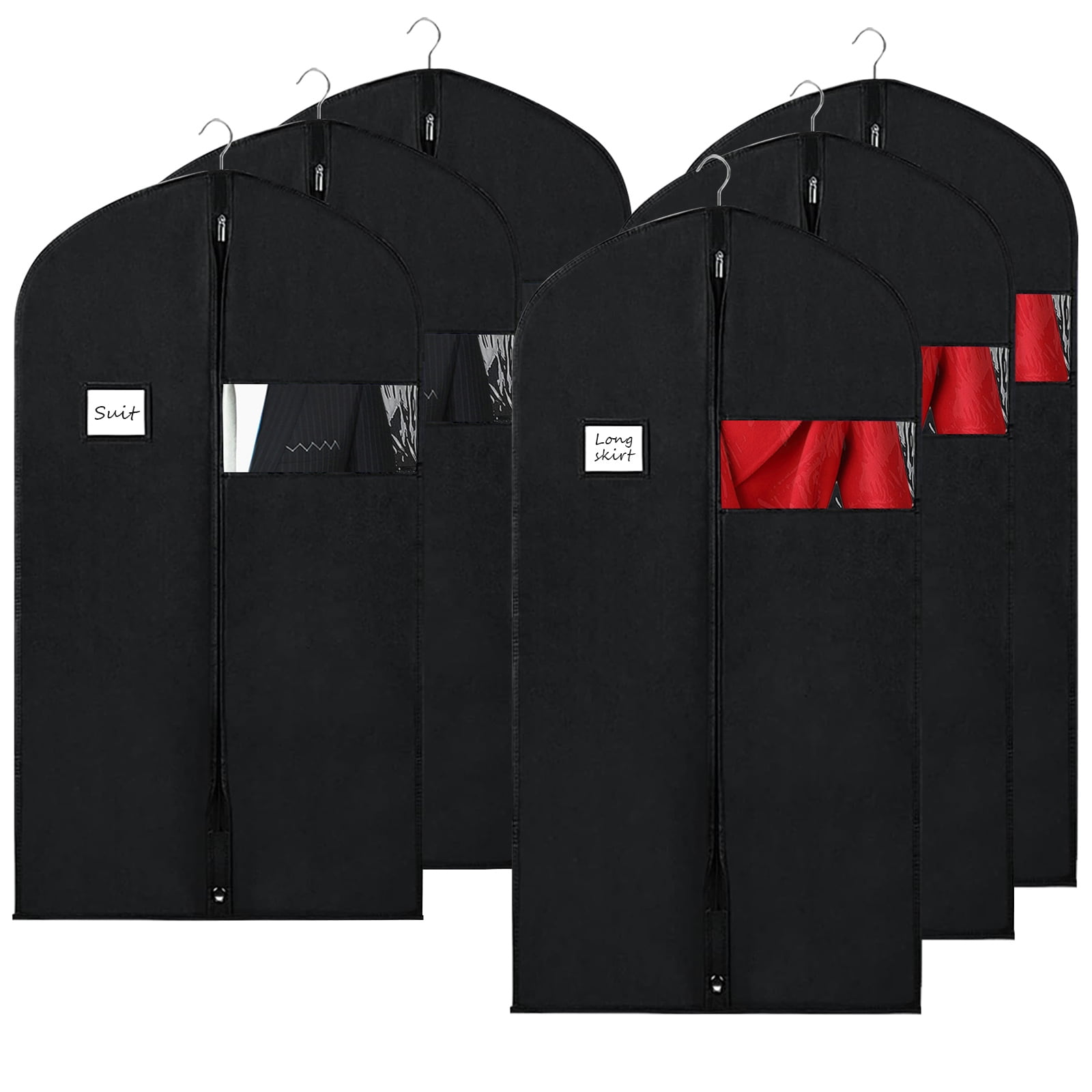 BOMEI PACK 6 Pcs Black Garment Storage Bag Hanging Clothes Cover (3 * 60*100cm +3*60*120cm) Dustproof Garment Bag Protector for Suit Jacket and Dress,
