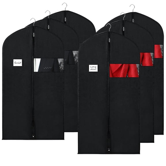 BOMEI PACK 6 Pcs Black Garment Storage Bag Hanging Clothes Cover (3 * 60*100cm +3*60*120cm) Dustproof Garment Bag Protector for Suit Jacket and Dress,