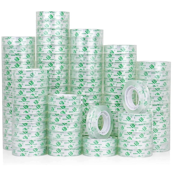 BOMEI PACK 96Rolls Crystal Clear Tape Refills for Dispenser, Bulk Office Transparent Tape for Home and School, 1/2Inch x 1000 inch
