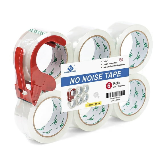 BOMEI PACK Clear Packing Tape,Heavy Duty Noiseless Packaging Tape, Refill Rolls for Sealing Packing and Shipping, 2.4 Mil Thick 1.88 Inch x 60 Yards 6rolls