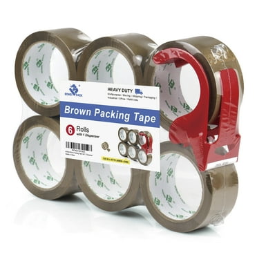 BOMEI PACK Heavy Duty Brown Packing Tape 6 Pack with Free Dispenser,1.88 Inch x 55 Yards,Brown Tape Refills for Industrial Shipping Box Packaging Tape for Moving, Office & Storage,Tan Color Tape