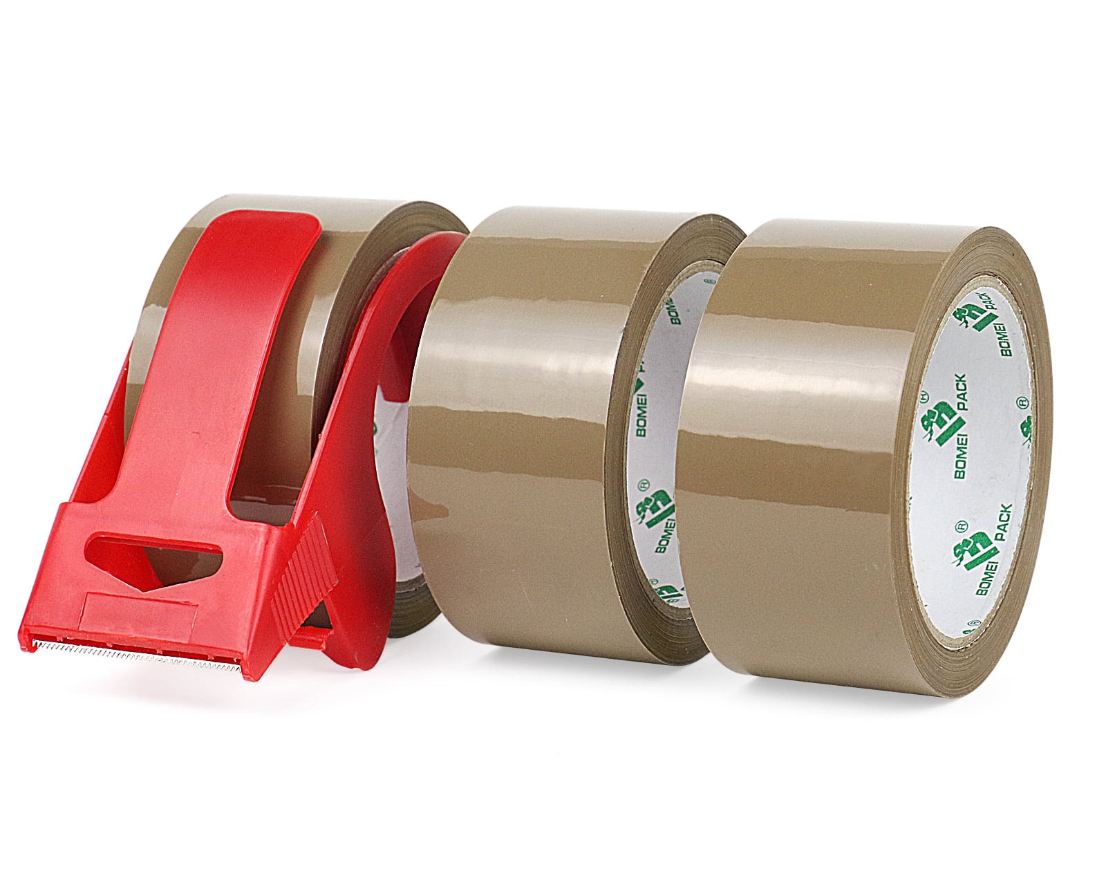 BOMEI PACK Heavy Duty Brown Packing Tape with Dispenser,3 Pack,2.4 Mil,1.88  Inch x 55 Yards,Brown Tape Refills for Industrial Shipping Box Packaging  Tape for Moving, Office  Storage