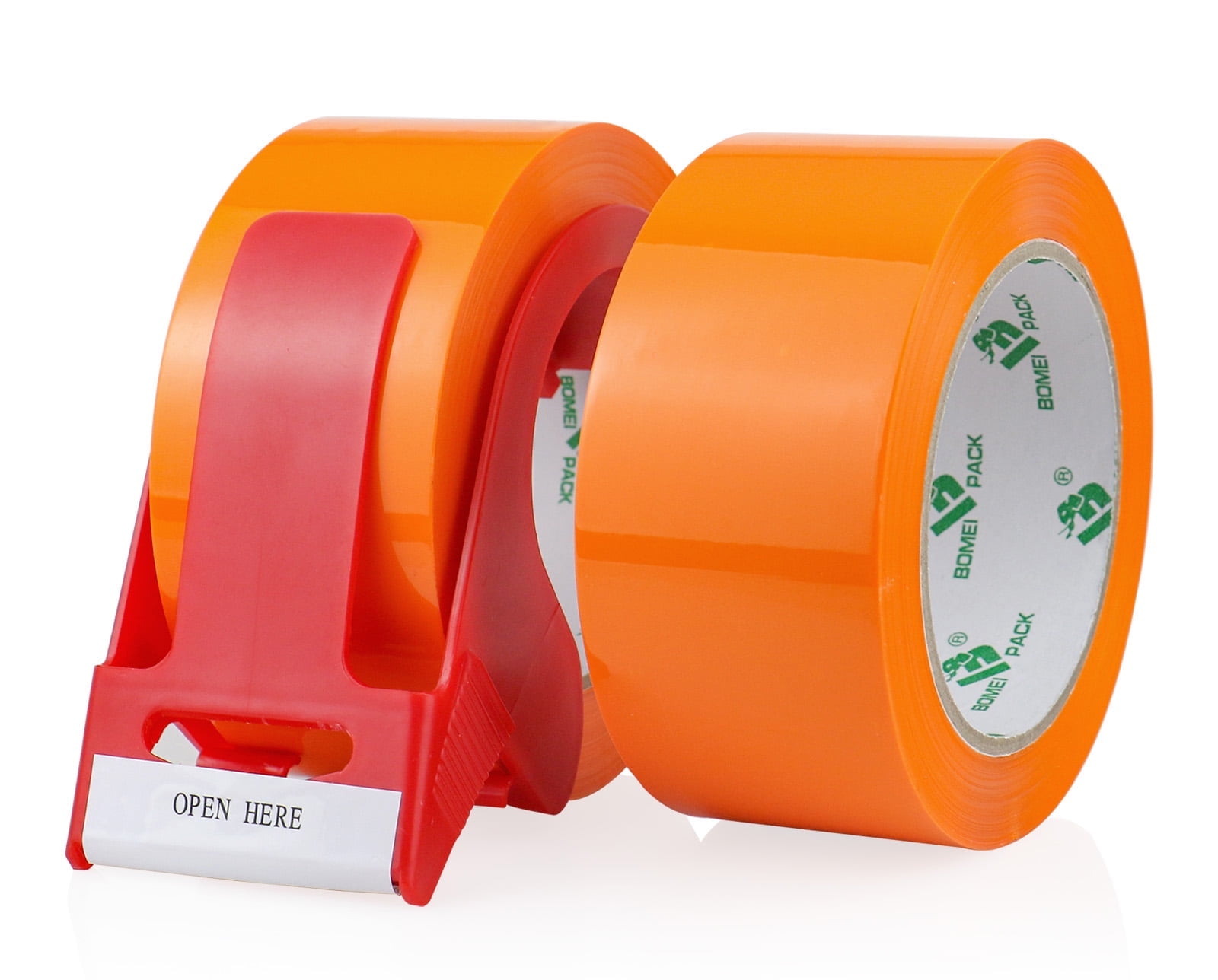 Bomei Pack Orange Packing Tape with Dispenser, 2 Refill Rolls, 1.88 Inch x 55 Yards