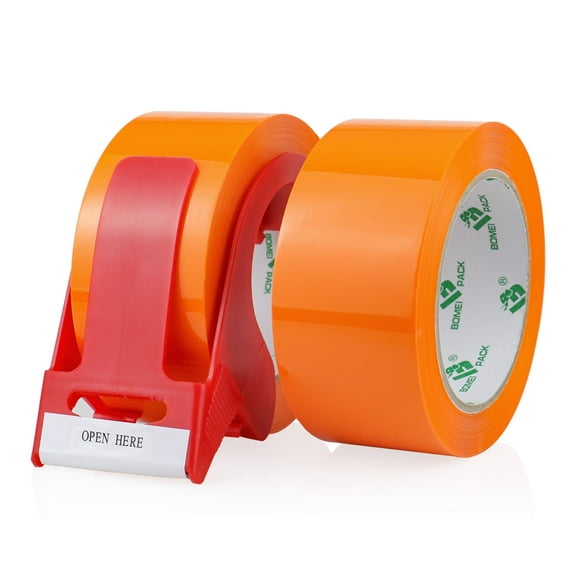 Bomei Pack Orange Packing Tape with Dispenser, 2 Refill Rolls, 1.88 Inch x 55 Yards