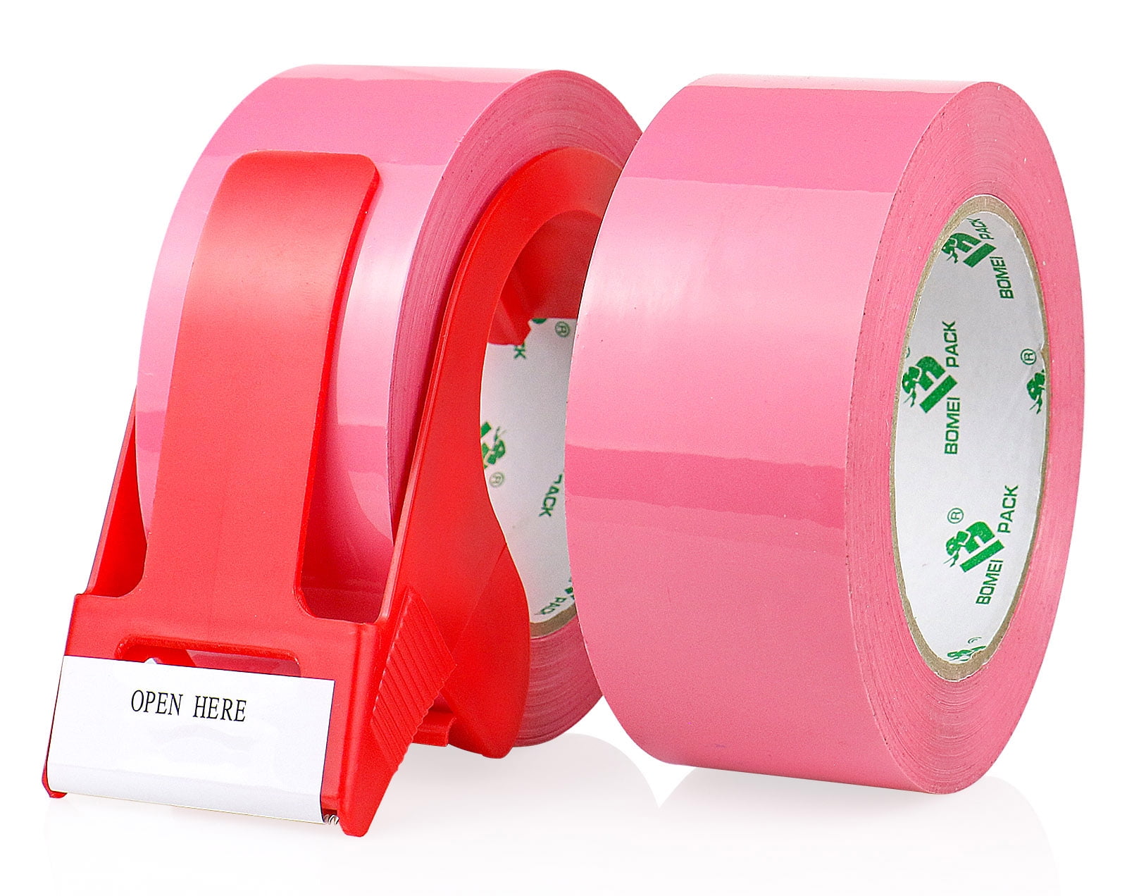 BOMEI PACK Pink Packing Tape with Dispenser, 2.4 Mil 1.88 Inch x 55 Yards, 2 Rolls