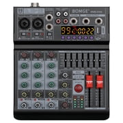 BOMGE 04A 4 Channel Audio Mixer, Bluetooth USB Sound Mixing Board with 48V Phantom Power, 99 DSP Effects, Stereo Input DJ Mixer for PC Recording Karaoke Studio