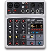 BOMGE 4 Channel dj Bluetooth Audio Mini Mixer with 99 Effects, USB Interface, Stereo Recording, 48V Phantom Power for PC,phoneWhite