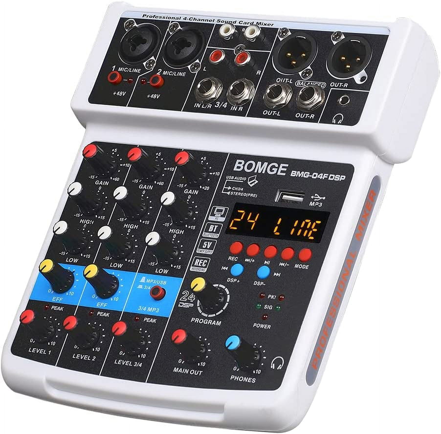 Asmuse 4 Channel Audio Mixer, Portable Mini Sound Mixer Console with USB,  Portable Digital Sound Interface for PC Recording/DJ stage/Broadcast