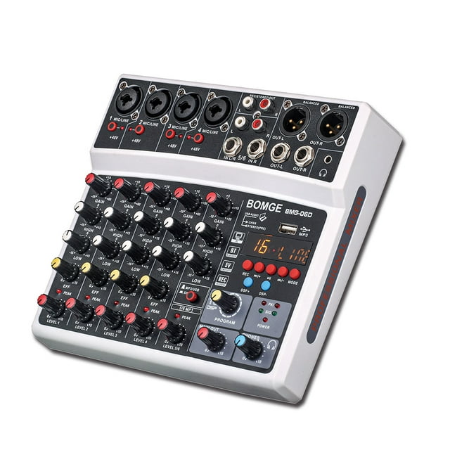 BOMGE 6 Channel Audio Sound Mixer for Live Streaming,Karaoke and Stereo Recording - With PC Record/ Bluetooth/USB/48V /DSP