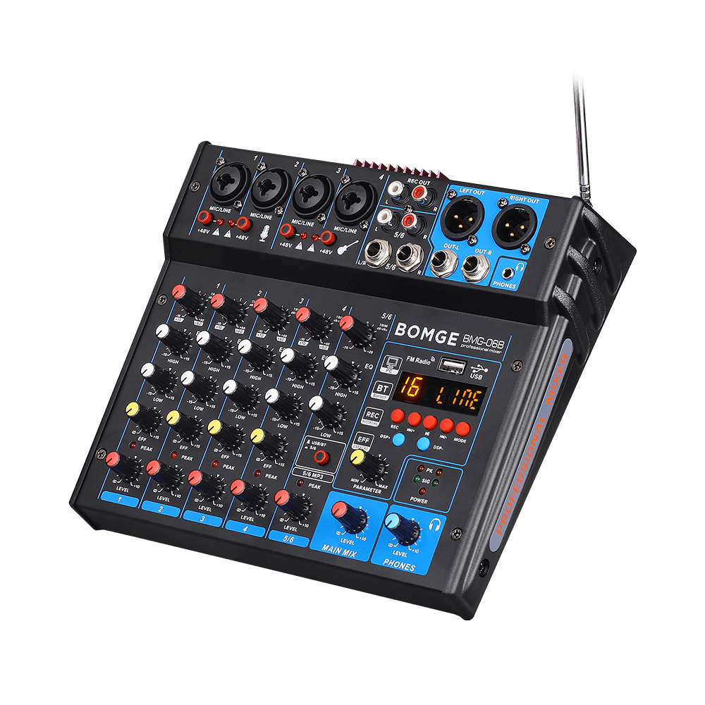 BOMGE 6 Channel dj powered audio sound mixer amplifier,100 W