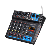 BOMGE 6 Channel dj powered audio sound mixer amplifier,100 W Stereo Speaker Home Audio Receiver effects, 48V phantom Power, USB, Bluetooth ,for home theater system, Karaoke, Streaming