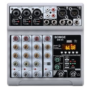 BOMGE Audio Mixer, Soundboard Mixing Console with 5-Channel Digital USB Bluetooth Echo Delay Effect, 48V Phantom Power Stereo DJ Mixer for Recording, Live Broadcasting, Podcasting (BM-05 5 Canales)