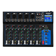BOMGE F7 Bluetooth Portable Audio Mixer with USB Sound Mixing Console MP3 Stereo 48V Power Supply for Computer Recording, 4/7 Channel Band Mixing Board for DJ Studio Recording 7 Channels