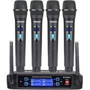 BOMGE Wireless Microphone System, Pro 4-Channel Cordless Mic Set with Four Handheld Mics, Fixed Frequency, Long Range 200ft, Ideal for Church,Karaoke, Events V410