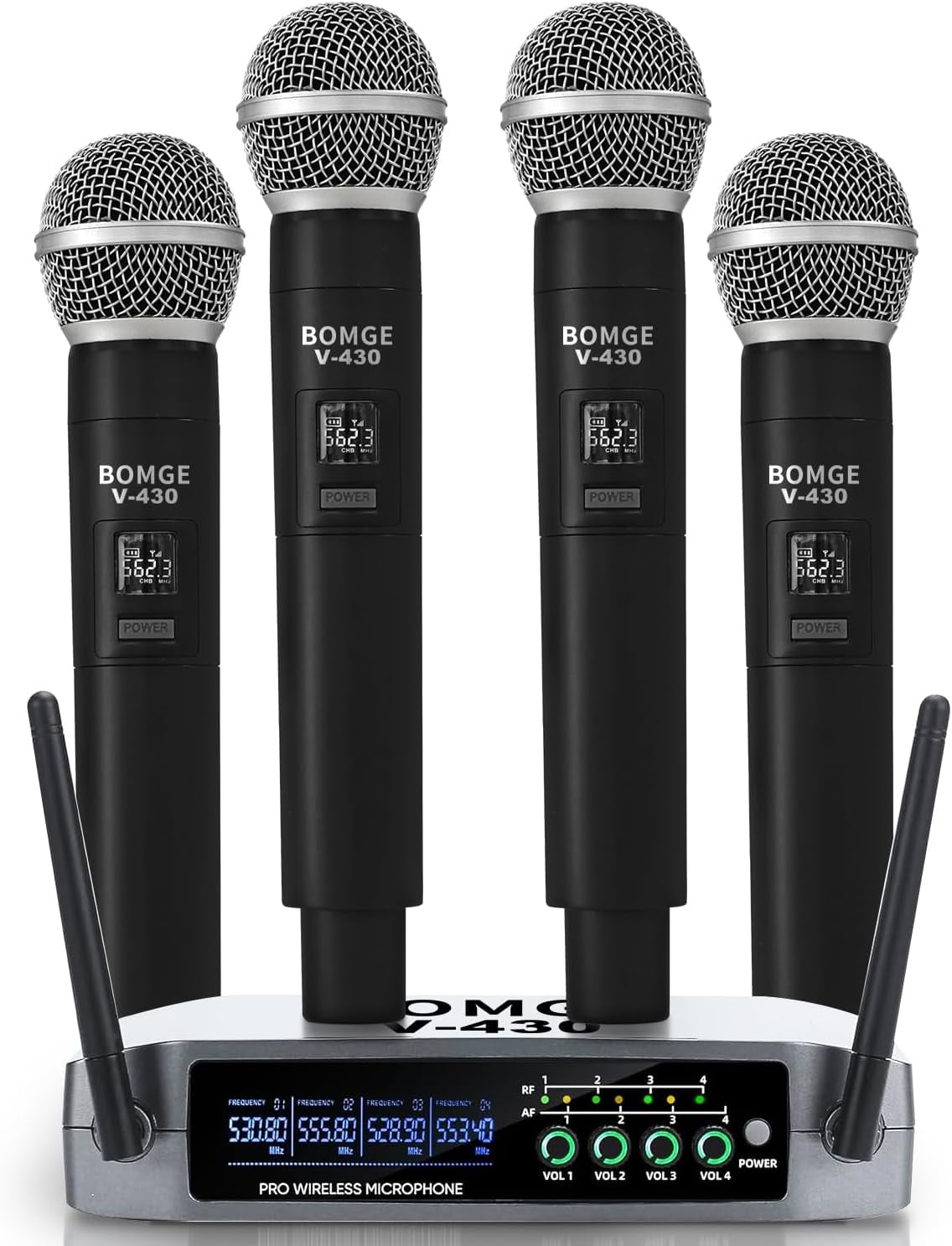 BOMGE Wireless Microphone System, Pro 4-Channel Cordless Mic Set with ...