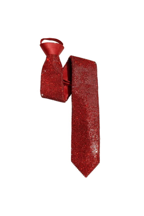 Rhinestone Necktie for Men Women Shine Sparkle Artificial Diamonds Bow Tie Adjustable Neck Tie Red