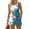 thumbnail image 1 of BOMYJESK 2 Piece Sets for Women Casual Sleeveless Tank Floral Print Matching Cute Lounge Short Sets Plus Size Elastic Waisted Travel Outfits with Pocket Spring White XXXL, 1 of 8