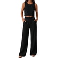 thumbnail image 1 of BOMYJESK 2 Piece Sets for Women Square Neck Crop Tops Wide Leg Pants Casual Summer Lounge Sets Tracksuits Black XL, 1 of 6