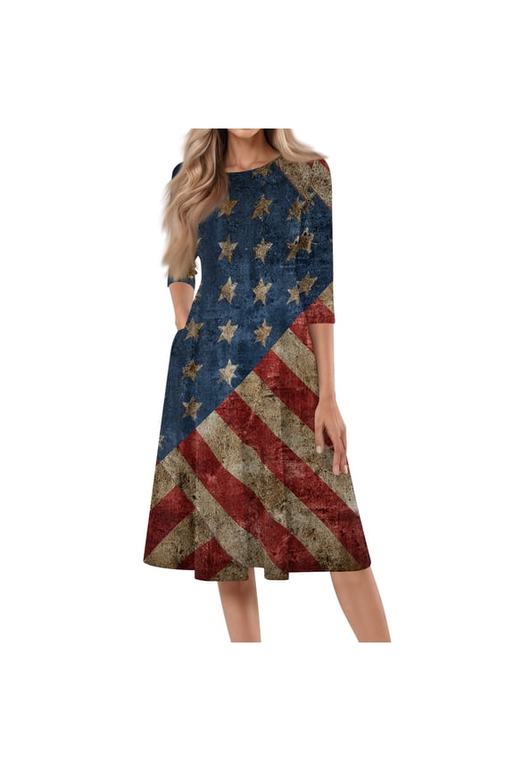 250th Anniversary USA Flag Floral Maxi Dress for Women 4th July Summer Dresses Independence Day Art Print A-Line Dress Casual Patriotic American Flag Evening Dress for Party Multicolor XL