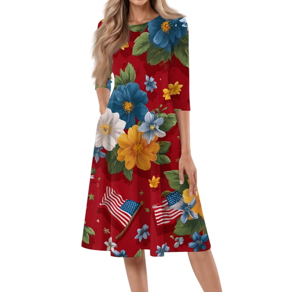 BOMYJESK 250th Anniversary USA Flag Floral Maxi Dress for Women American Flag Floral Boho Independence Day Summer Dresses 4th July Midi Dresses Casual Evening Dress for Party Yellow L