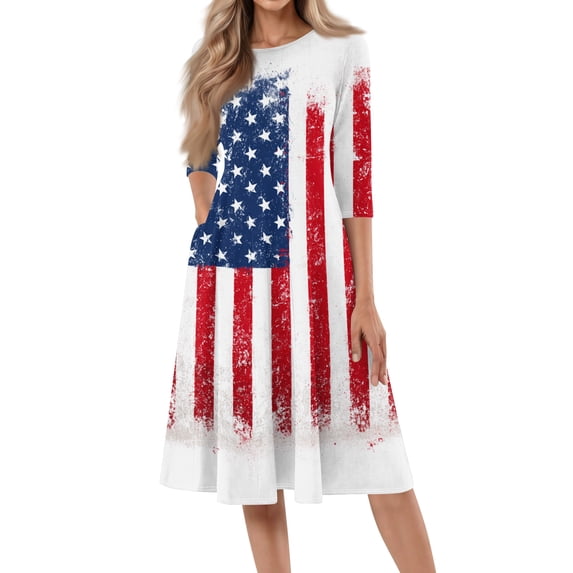 BOMYJESK 4th Of July Dresses for Women 250th Anniversary USA Flag Floral Maxi Dresses Independence Day Art Print Summer Dresses Beach Long Dresses Elegant Classy Party Apparel White XL