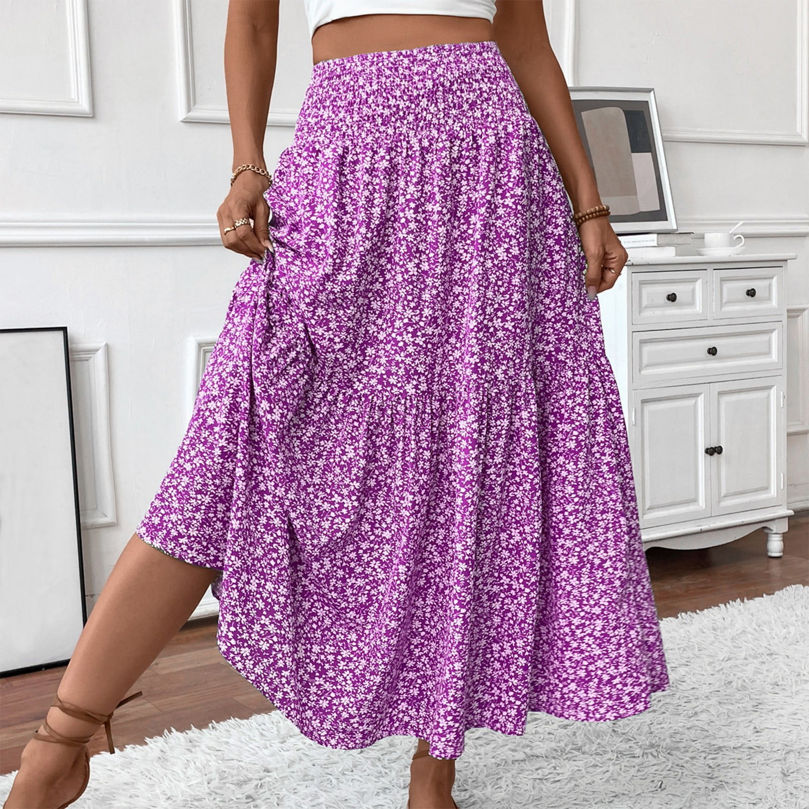 Womenu2019s High Waisted Adjustable Buckle Split 2-in-1 Maxi Casual Skirt