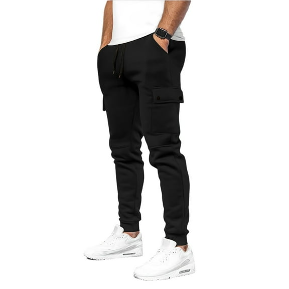 BOMYJESK Cargo Sweatpants for Men Casual Fleece Elastic Waist Lounge Pants Fall Winter Midweight Drawstring Sweatpants Jogging Comfy Activewear Black 3XL