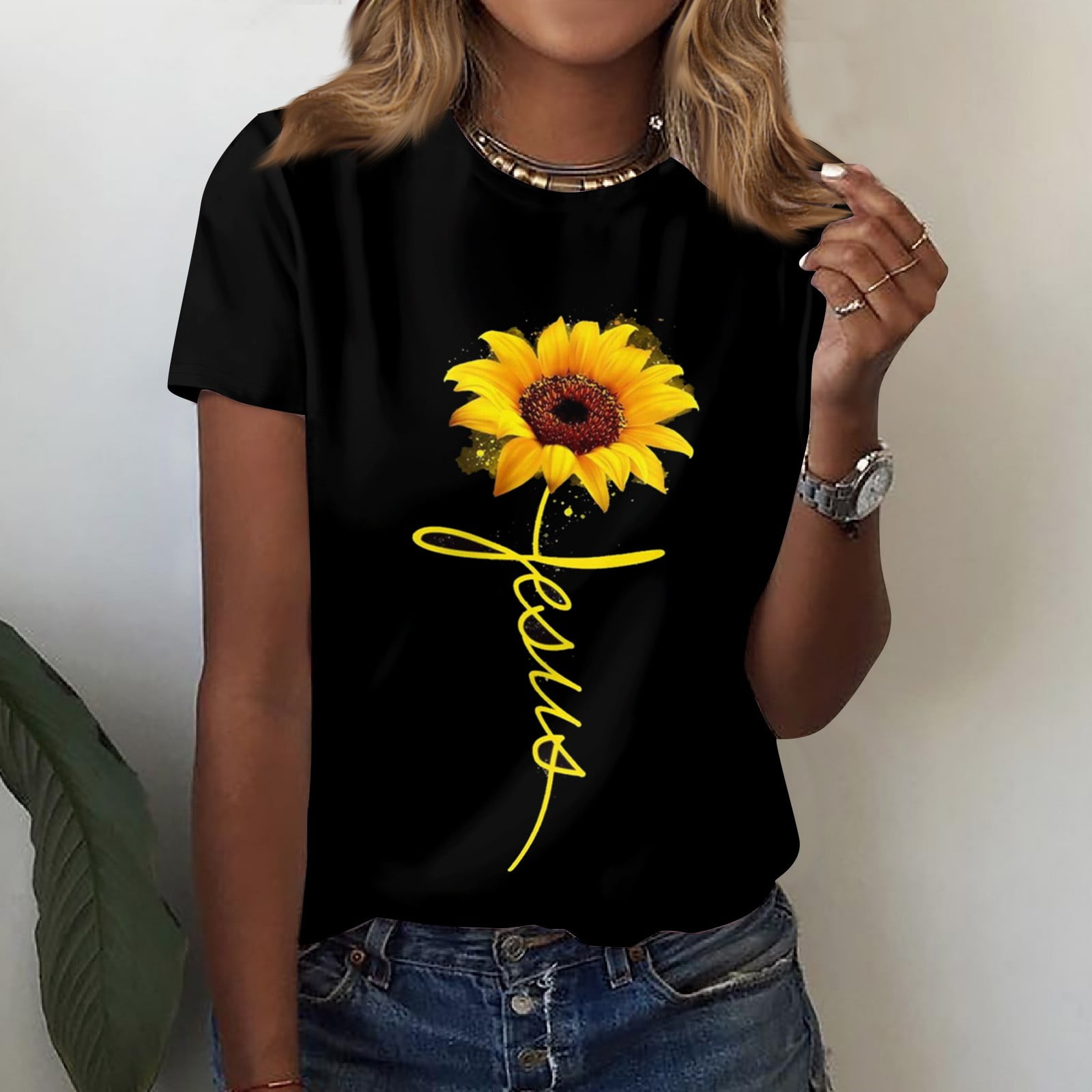 BOMYJESK Clearance TShirts for Women Sunflower Print Y2k Summer Shirts