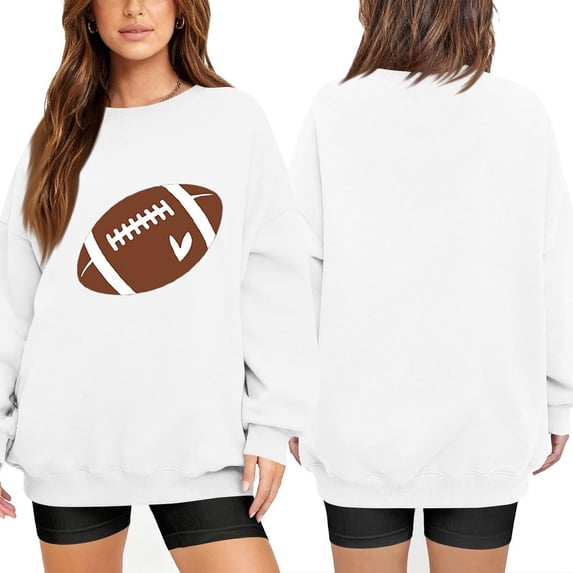 BOMYJESK Women's Sweatshirts Sunday Casual Football Sweatshirt Funny Graphic Print Outfits for Women Crewneck Long Sleeve Football Team Fans Pullover White M