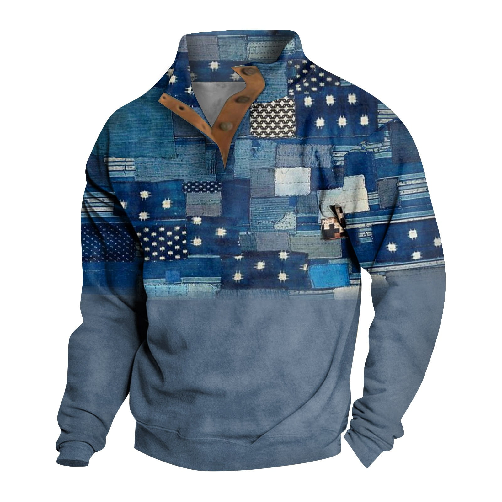 BOMYJESK Henley Sweatshirts for Men with Elbow Patches Quarter Button