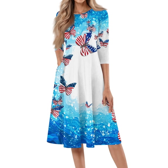 BOMYJESK Maxi Dresses for Women Patriotic American Flag A-Line Dress ...