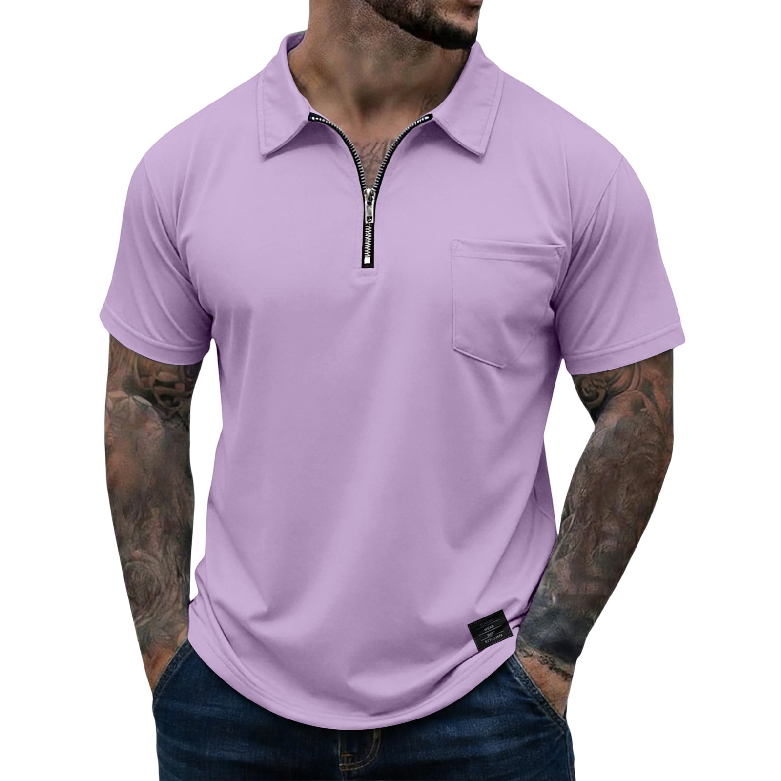 BOMYJESK Mens Polo Shirts Short Sleeve Collared Zip Golf Shirt Fashion ...