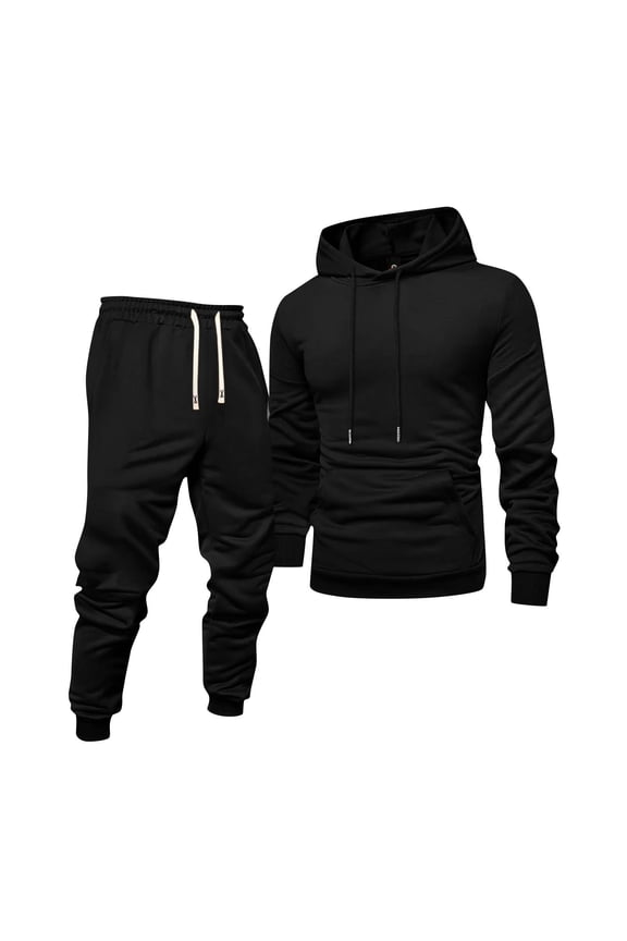 Mens Sweat Suits 2 Piece Set Big&tall Hooded Sweatshirts and Sweatpant Sets Autumn Winter Running Sweatsuits Elastic Waist Fashion Sport Suit Sets Black 3XL