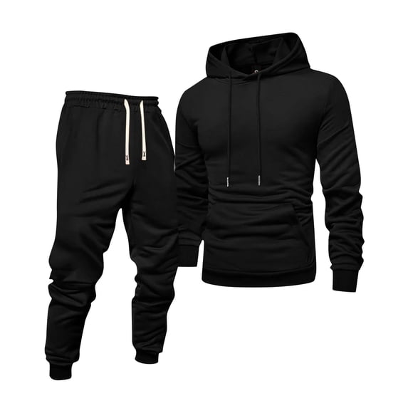 BOMYJESK Mens Sweat Suits 2 Piece Set Big&tall Hooded Sweatshirts and Sweatpant Sets Autumn Winter Soft Sweatsuit Set Elastic Waist Jogging Sport Suit Sets Black M