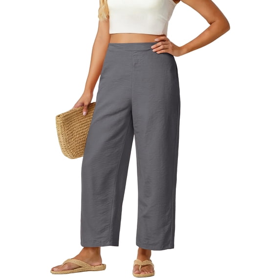 BOMYJESK Palazzo Pants for Women Wide Leg Elastic Waist Lounge Pant Loose Resort Vacation Linen Pants with Pockets Gray XL