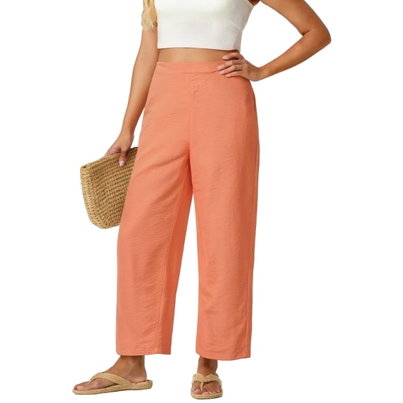 BOMYJESK Palazzo Pants for Women Wide Leg Elastic Waist Travel Trousers Lightweight Casual Flowy Summer Pants with Pockets Pink L