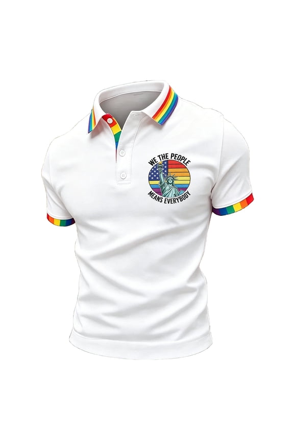 We the People Means Everyone Polo Shirt Pride Equality T Shirt Transgender Flag Equality Golf Shirt Lightweight Relaxed Fit Crew Neck Top White 4XL