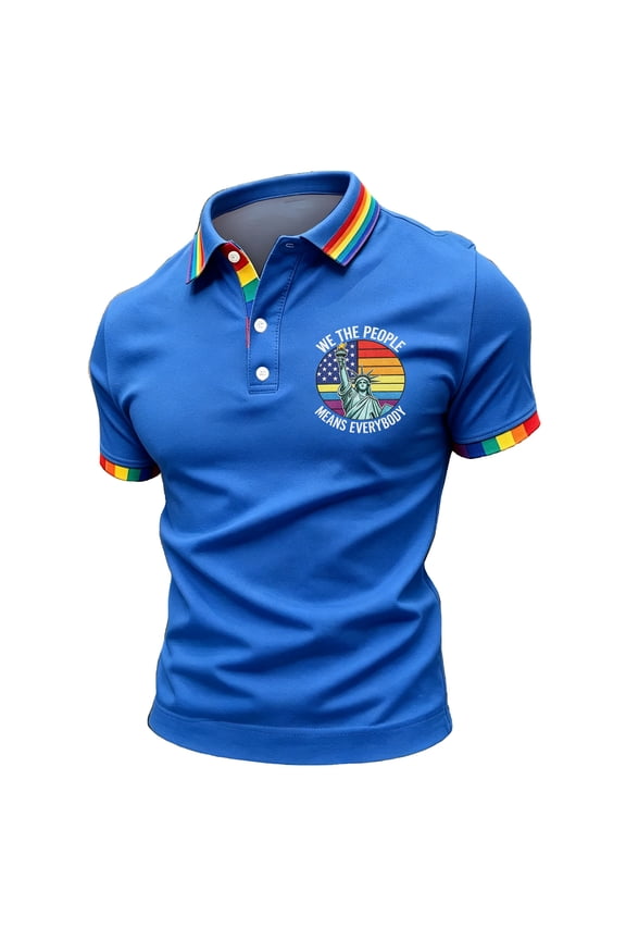 We the People Means Everyone Polo Shirt Pride Month Equality T Shirt Lesbian Ally Human Equality Golf Shirt Exquisite Fashion Crew Neck Top Blue L