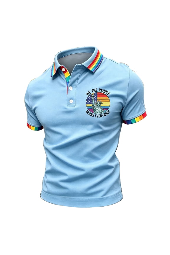 We the People Means Everyone Polo Shirt Pride Month Equality T Shirt Transgender Flag Lesbian Ally Human Equality Golf Shirt Exquisite Fashion Round Neck Top Light Blue 4XL