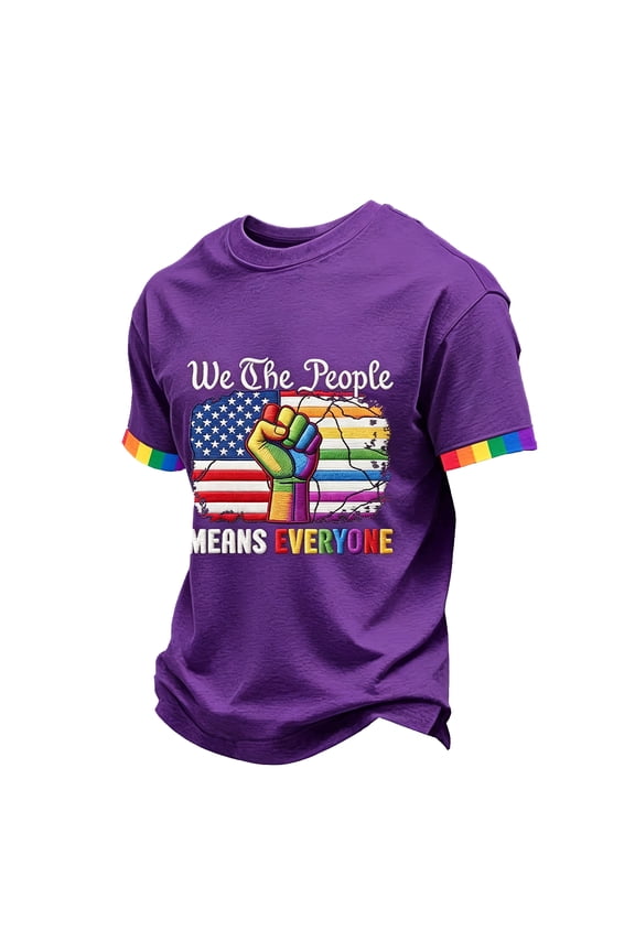 We the People Means Everyone Print Shirt Pride Month Equality T Shirt Transgender Flag Equality Shirt Round Neck Casual Comfortable Top Purple XL