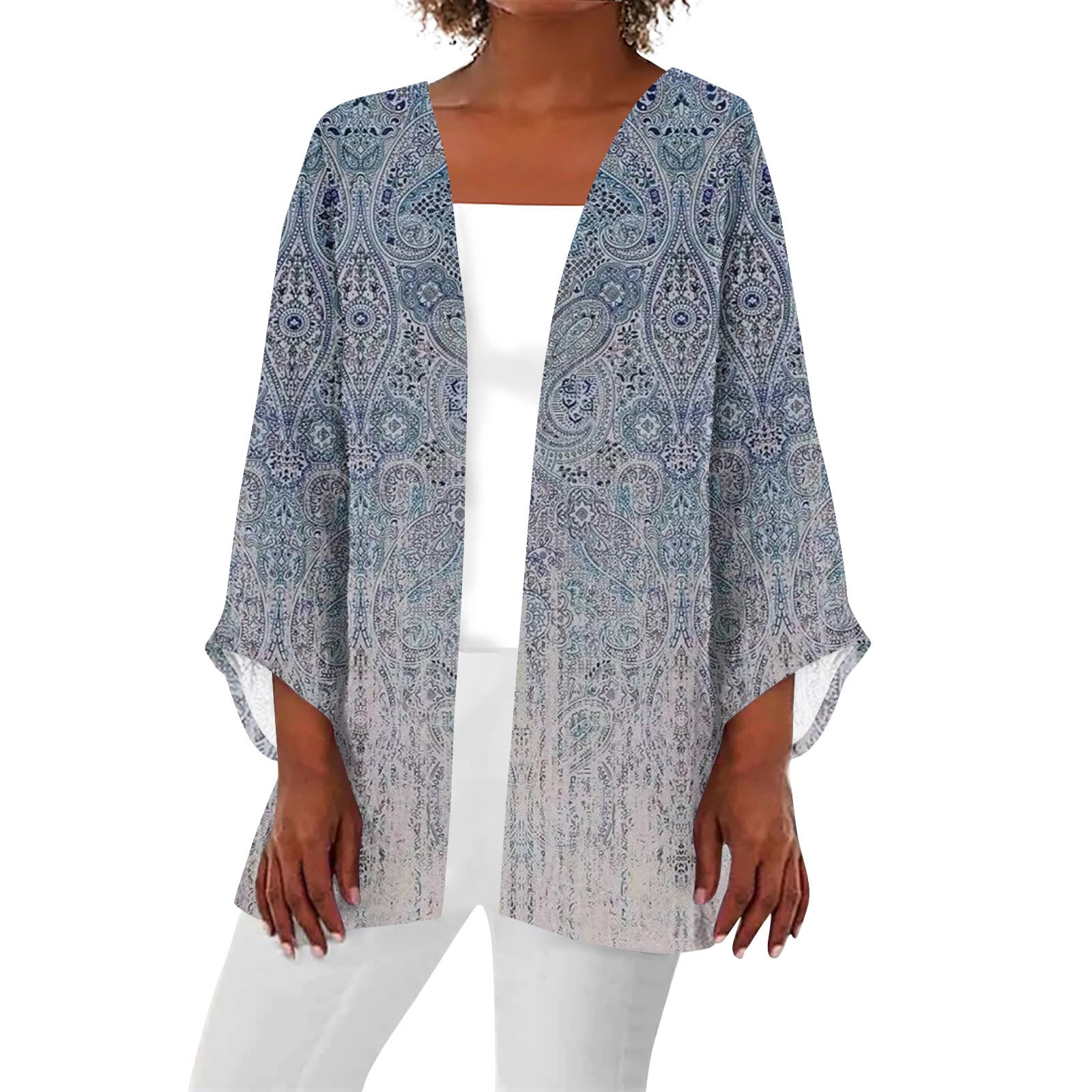 BOMYJESK Plus Size Shrugs 3/4 Sleeve Kimono Cardigans for Women