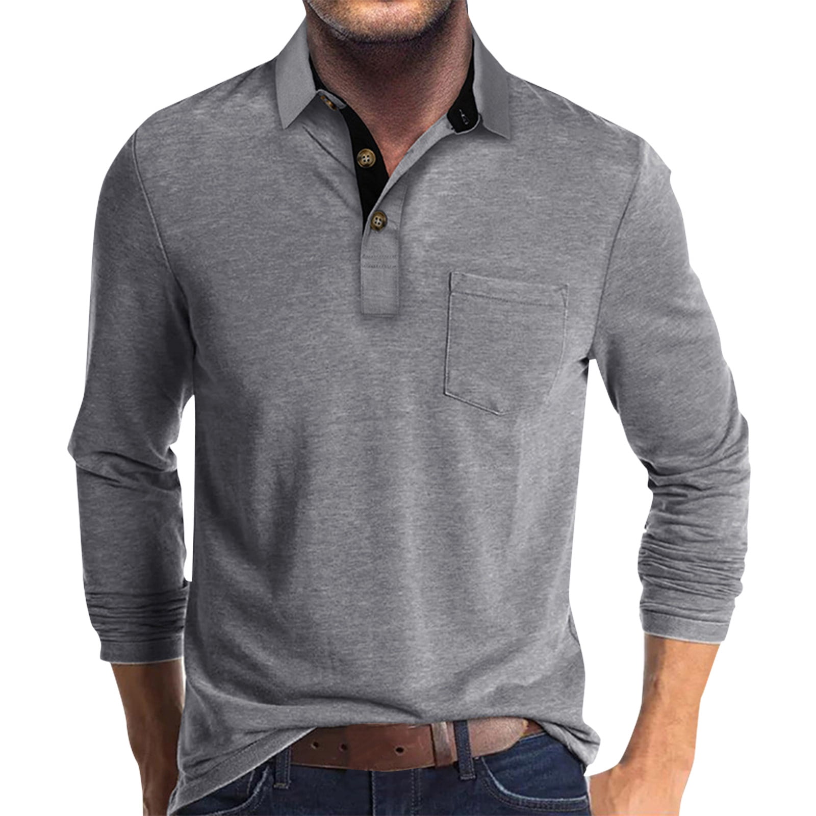 BOMYJESK Polo Shirts for Men Long Sleeve Collared 3 Buttons Golf Shirt ...