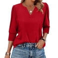 thumbnail image 1 of BOMYJESK Red Tops For Women 3/4 Sleeve V Neck Dressy Casual Shirts Spring Fashion Vacation Tunic Blouses Loose Fit Athletic Tees Tops Red L, 1 of 4