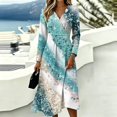 thumbnail image 1 of BOMYJESK Summer Dress Flowy Ruched Long Sleeve Midi Dress Pleated Formal Spring Office Dress Turquoise XL, 1 of 5