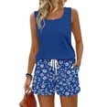 thumbnail image 1 of BOMYJESK Summer Sets Tank Square Neck Sleeveless Matching Floral Print Lounge Sets Cute Lightweight High Waisted Sweatsuit with Pockets 2026 Blue S, 1 of 8
