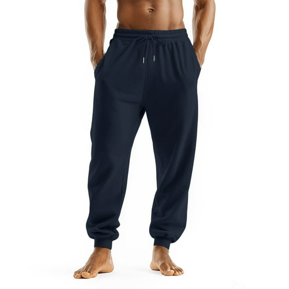 BOMYJESK Sweatpants for Men Workout Active Fleece Elastic Waist Lounge Pants Fall Clothes 2025 Baggy Drawstring Sweatpants Athletic Joggers Light Weight Activewear Navy 2XL