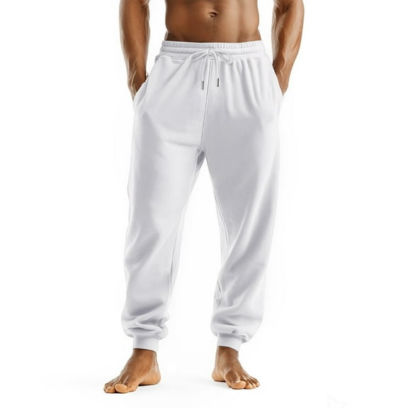 BOMYJESK Sweatpants for Men Workout Active Fleece Elastic Waist Pants Fall Winter Baggy Drawstring Sweatpants Athletic Joggers Light Weight Trousers White XL