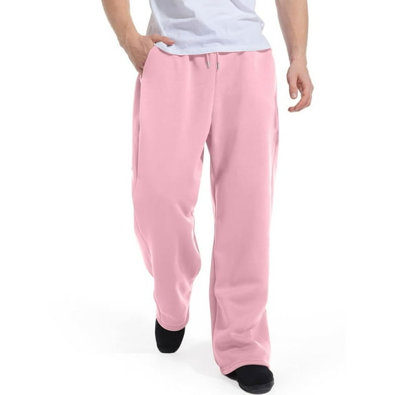 BOMYJESK Sweatpants for Men Workout Active Fleece Elastic Waist Pants Fall Winter Trendy Drawstring Sweatpants Active Running Light Weight Activewear Pink XL