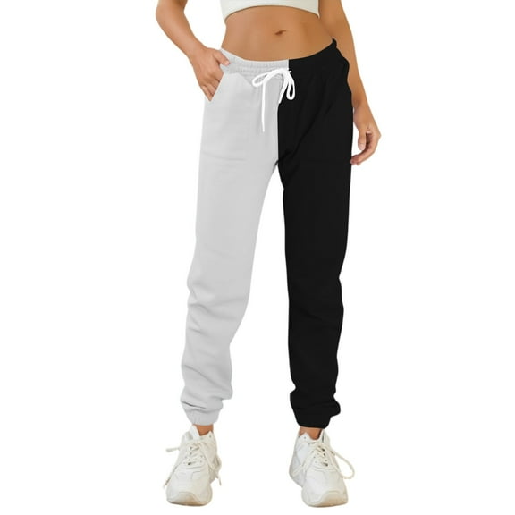 BOMYJESK Sweatpants for Women Casual Color Block High Waisted Lounge Pants Fall Winter Trendy Drawstring Sweatpants Gym Athletic Yoga Y2k Trousers Black L